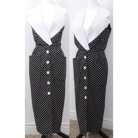 VTG 80s Geary Roark Kamisato Polka Dot Cotton Dress Buttons USA Made Size 12 - Picture 5 of 15